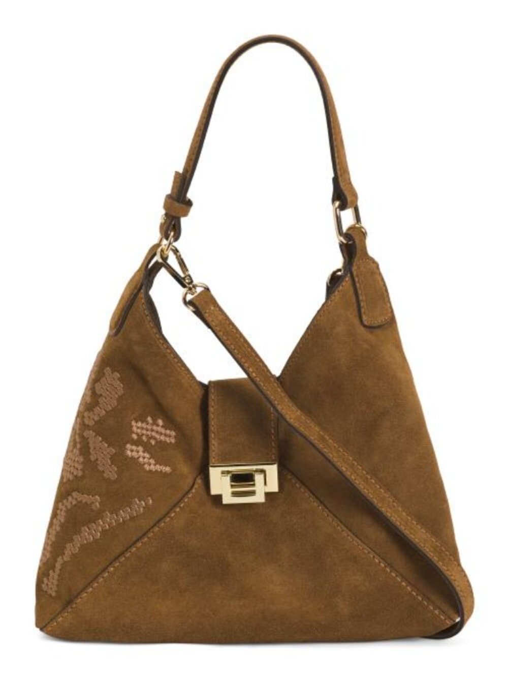 DIVINA FIRENZE Made In Italy Suede Embroidered Mini Hobo